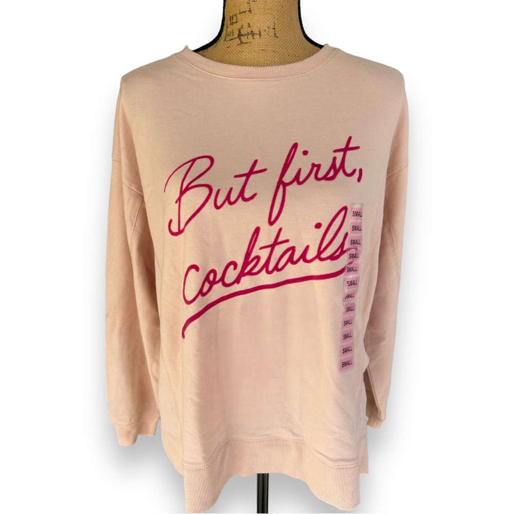 Wildfox Sweatshirt But First Cocktails Small Pink NWT